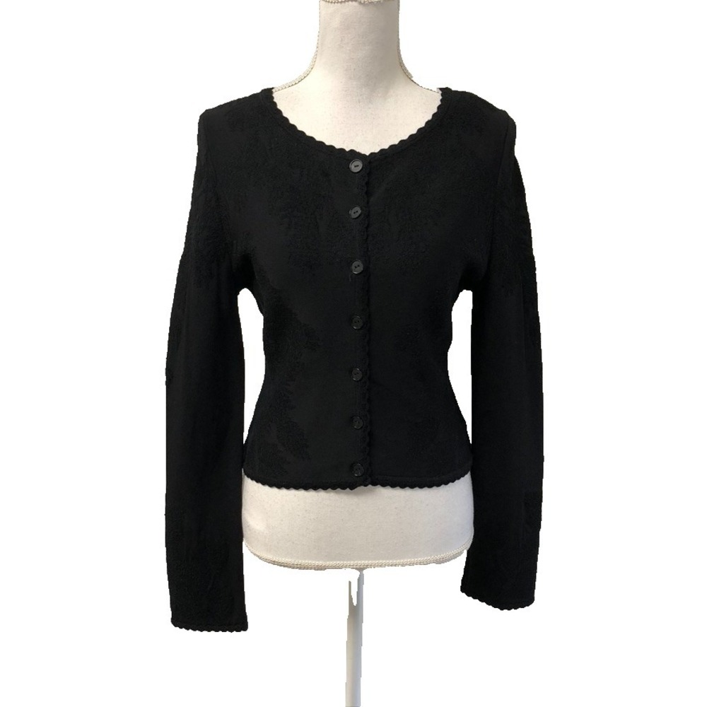 Zac‎ Posen Cardigan Sweater Jumper Womens Medium Black Jacquard Whimsigoth